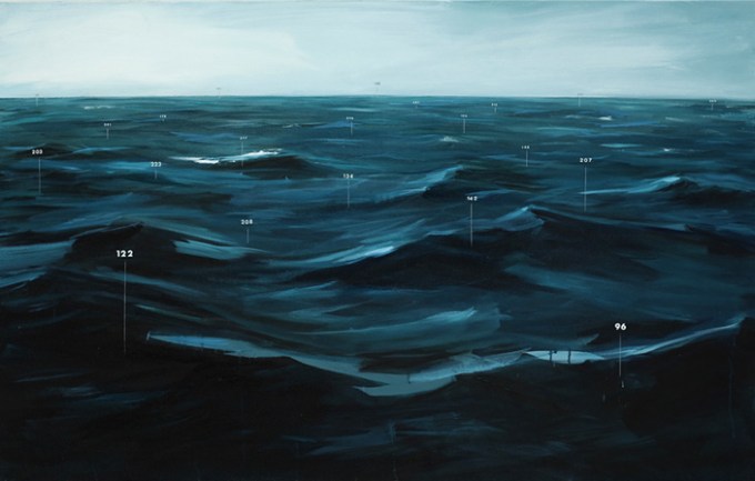 Painting by Oliver Jeffers from his series Measuring Land and Sea